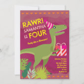 Invitation d'anniversaire de fille dinosaure quatr (Devant)