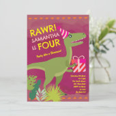 Invitation d'anniversaire de fille dinosaure quatr (Debout devant)