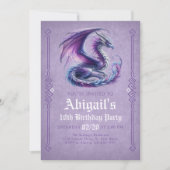 Invitation d'anniversaire de fille Dragon Violet (Devant)