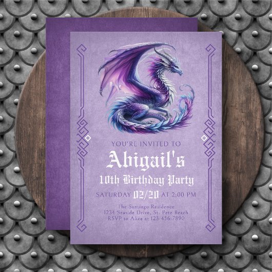 Invitation d'anniversaire de fille Dragon Violet