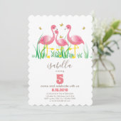 Invitation d'anniversaire de fille Flamant rose ro (Debout devant)