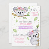 Invitation d'anniversaire de fille Koala, quel que (Devant / Derrière)