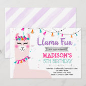 Invitation d'anniversaire de fille lama mignonne (Devant / Derrière)