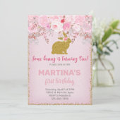Invitation d'anniversaire de fille lapin rose et o (Debout devant)