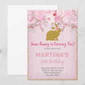 Invitation d'anniversaire de fille lapin rose et o (Devant / Derrière)