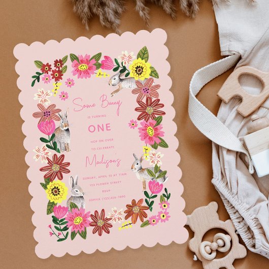 Invitation d'anniversaire de fille lapin rose mign