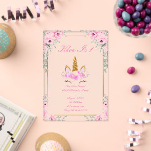 Invitation d'anniversaire de fille licorne florale