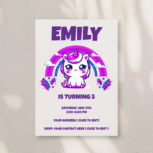 Invitation d'anniversaire de fille Licorne | Modif