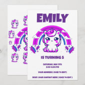 Invitation d'anniversaire de fille Licorne | Modif (Devant / Derrière)