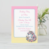 Invitation d'anniversaire de fille licorne rose mi (Debout devant)