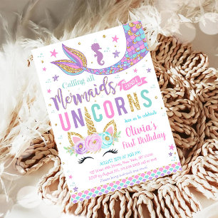 Invitation d'anniversaire de fille licorne sirène