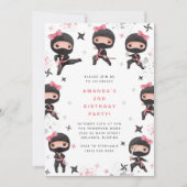 Invitation d'anniversaire de fille ninja, karaté r (Devant)