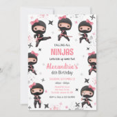 Invitation d'anniversaire de fille ninja rose (Devant)