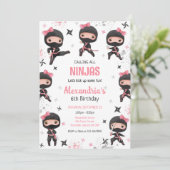 Invitation d'anniversaire de fille ninja rose (Debout devant)