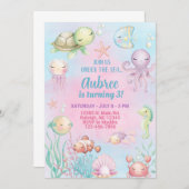Invitation d'anniversaire de fille Ocean life sous (Devant / Derrière)