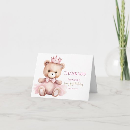 Invitation d'anniversaire de fille ourson aquarell (Devant)