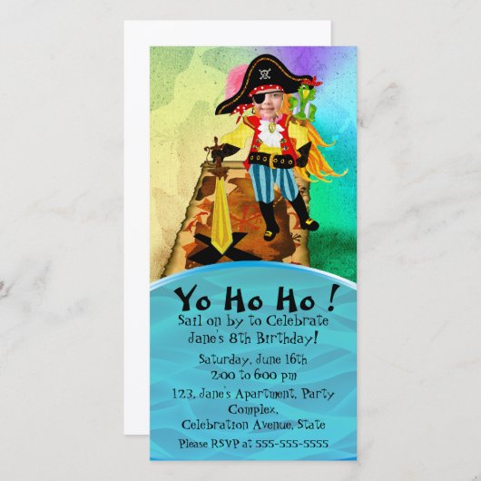 Invitation d'anniversaire de fille pirate (Devant / Derrière)