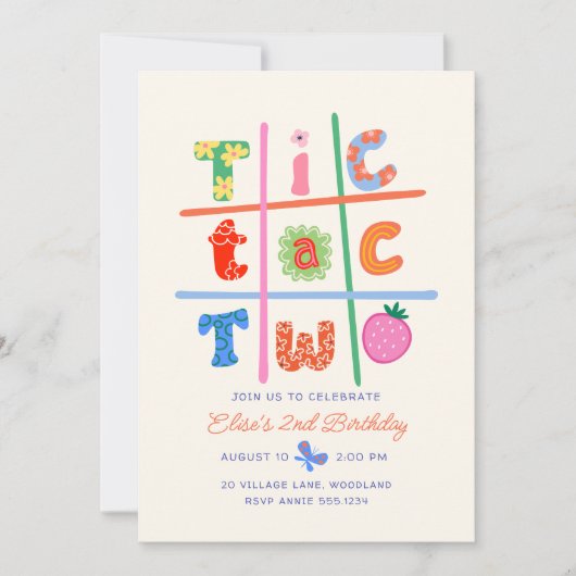 Invitation d'anniversaire de fille pour 2 ans Tic  (Devant)
