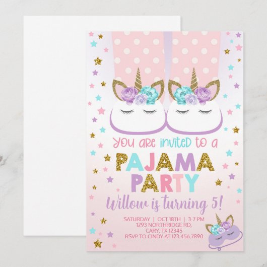 Invitation d'anniversaire de fille pour une soirée (Devant / Derrière)