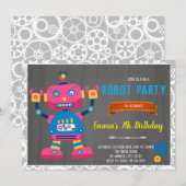 Invitation d'anniversaire de fille robot (Devant / Derrière)