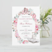 Invitation d'anniversaire de fille rose Ballerina (Debout devant)