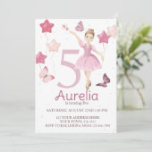 Invitation d'anniversaire de fille rose Ballerina (Debout devant)