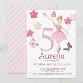 Invitation d'anniversaire de fille rose Ballerina (Devant / Derrière)