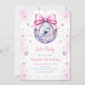 Invitation d'anniversaire de fille rose boule disc (Devant)