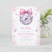 Invitation d'anniversaire de fille rose boule disc (Debout devant)