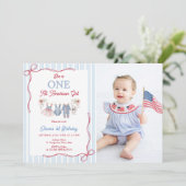 Invitation d'anniversaire de fille Rouge Blanc Ble (Debout devant)