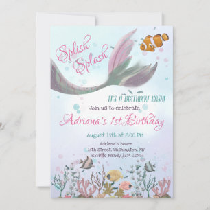 Invitation d'anniversaire de fille sirène sous la