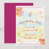 Invitation d'anniversaire de fille thème chiot (Devant / Derrière)