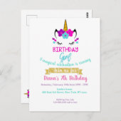 Invitation d'anniversaire de fille Thème Licorne  (Devant / Derrière)