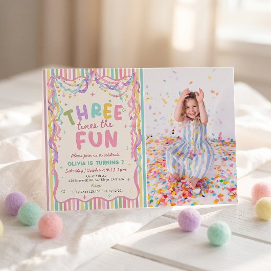 Invitation d'anniversaire de fille trois fois plus