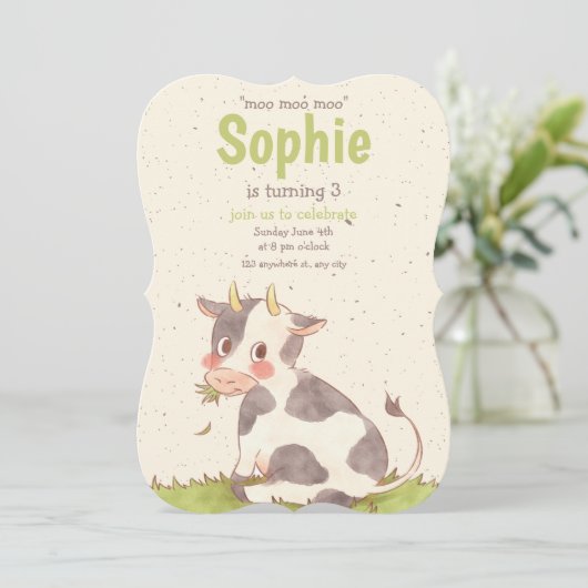 Invitation d'anniversaire de fille vache Moo Moo M (Debout devant)