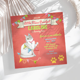 Invitation d'anniversaire de filles de chats migno