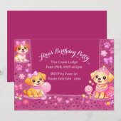 Invitation d'anniversaire de filles thème chiot (Devant / Derrière)