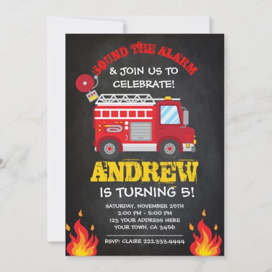 Invitation d'anniversaire de Firetruck, (Devant)