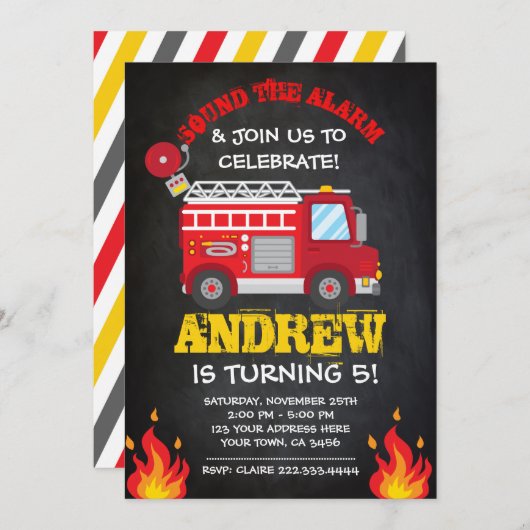 Invitation d'anniversaire de Firetruck, (Devant / Derrière)
