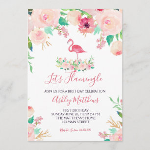Invitation d'anniversaire de Flamant rose, douche