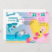 Invitation d'anniversaire de Flamants roses et de  (Devant / Derrière)