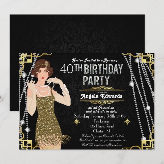 Invitation d'anniversaire de Flapper Girl (Devant / Derrière)