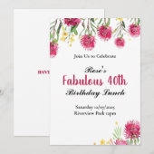 Invitation d'anniversaire de fleurs australiennes (Devant / Derrière)