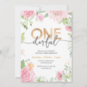 Invitation d'anniversaire de fleurs roses (Devant)