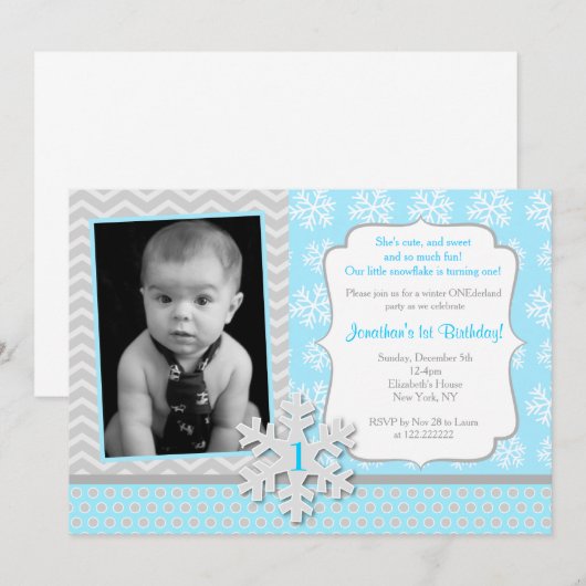 Invitation d'anniversaire de flocon de neige (Devant / Derrière)