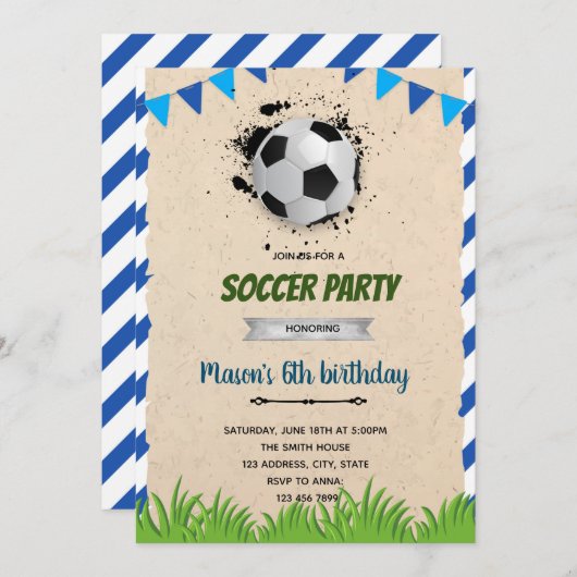 Invitation d'anniversaire de football (Devant / Derrière)
