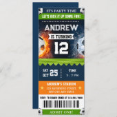 Invitation d'anniversaire de football avec billet (Devant / Derrière)