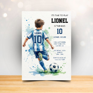 Invitation d'anniversaire de football garçon aquar