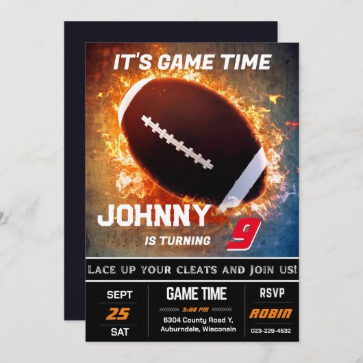 Invitation d'anniversaire de football modifiable (Devant / Derrière)