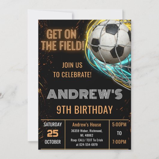 Invitation d'anniversaire de football simple perso (Devant)